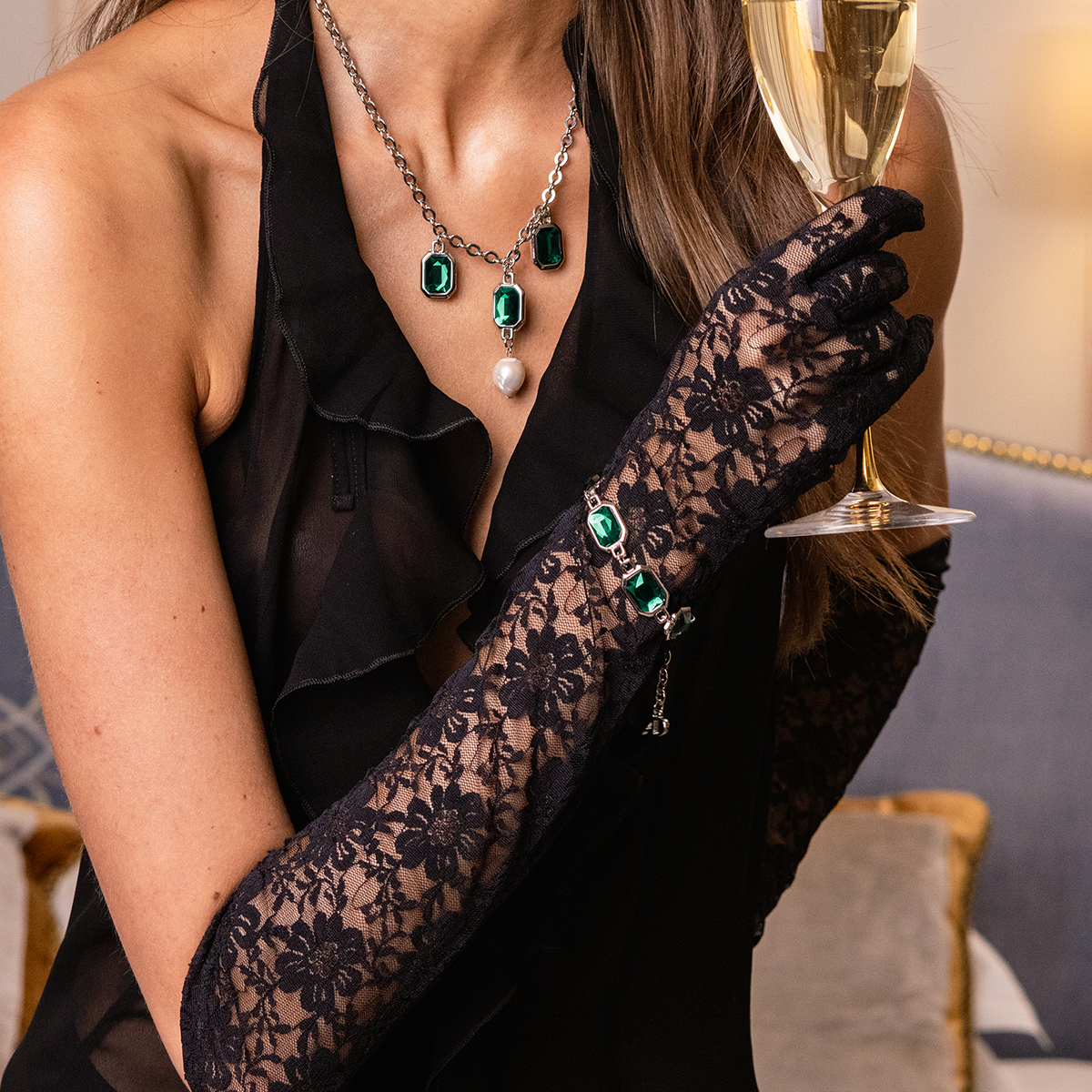 Bransoletka Aria Grande Emerald srebrna