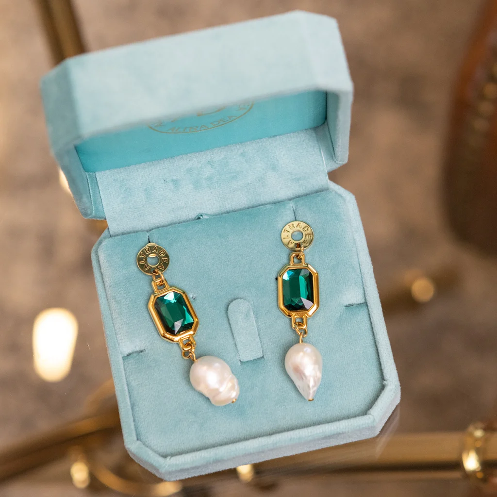 Kolczyki Aria Grande Perle Emerald złote