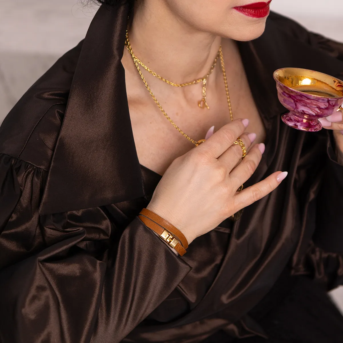 Brązowa Bransoletka Basic złota