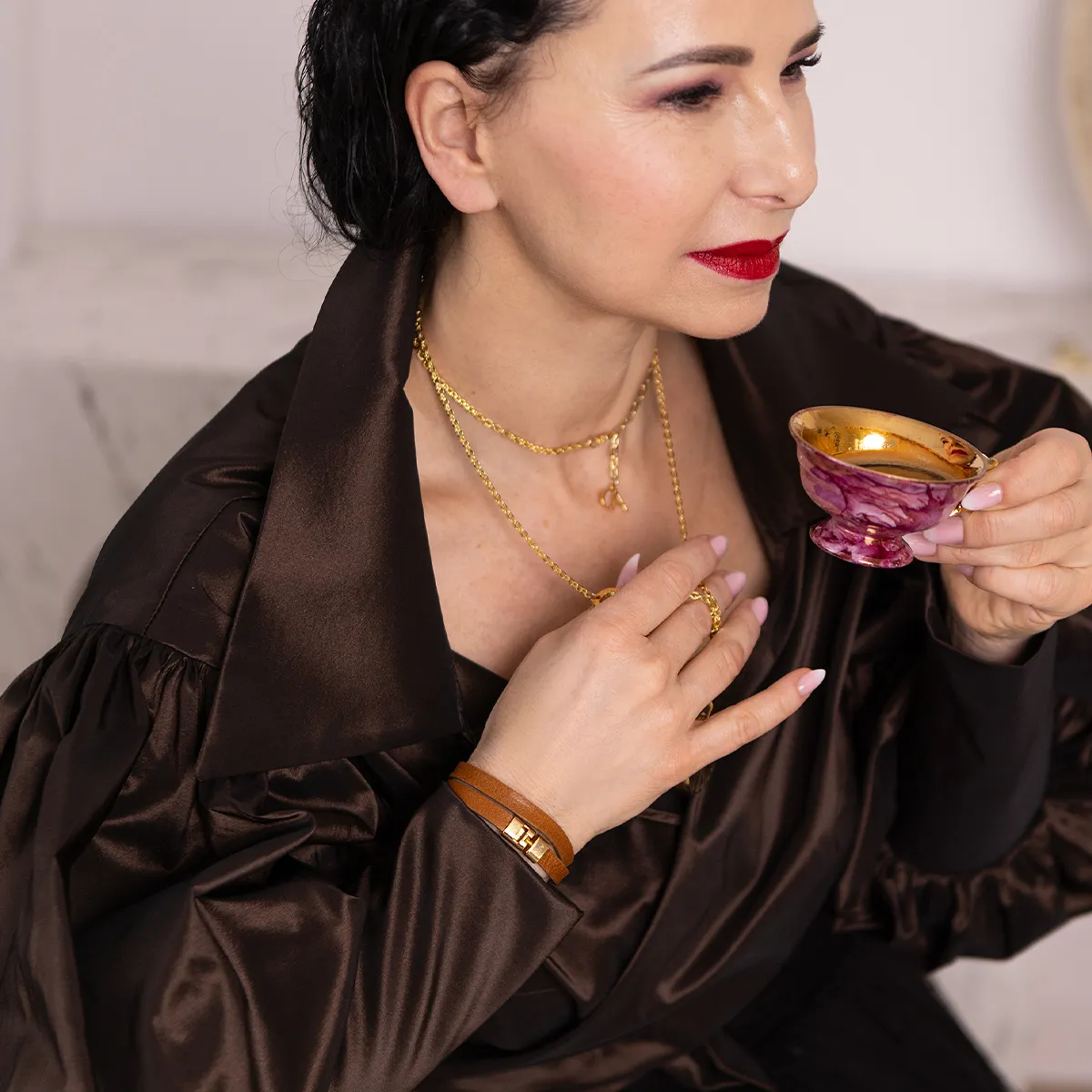 Brązowa Bransoletka Basic złota