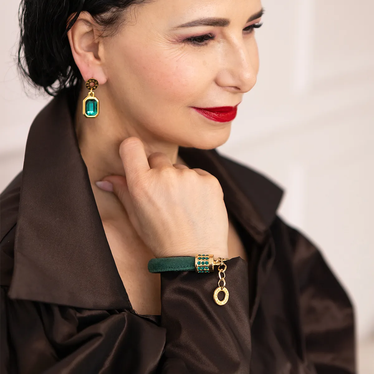 Zielona Bransoletka Velvet złota - obrazek 2